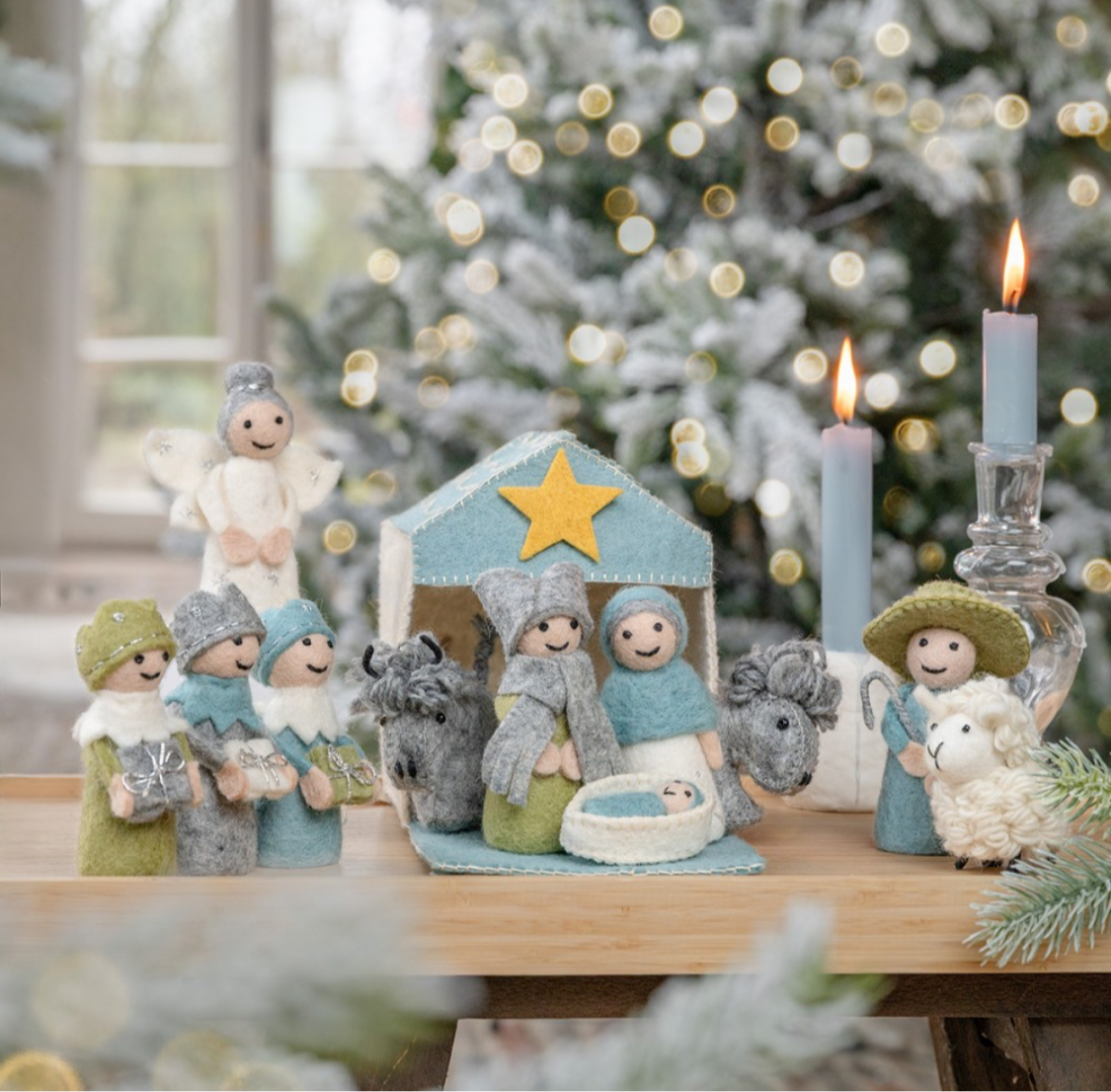 Kerststal (light blue) van wolvilt