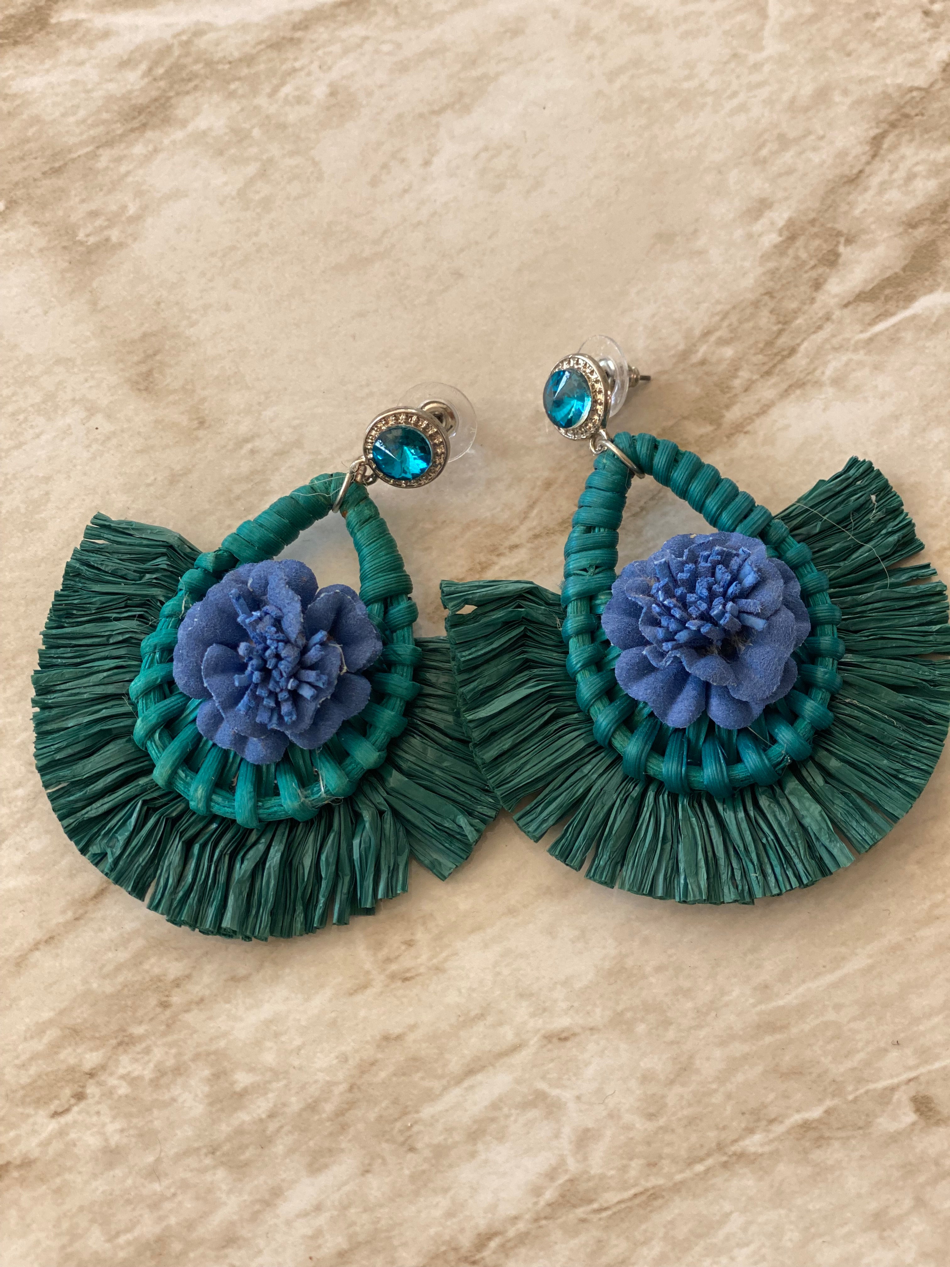 Sisal blauwe groene oorbellen