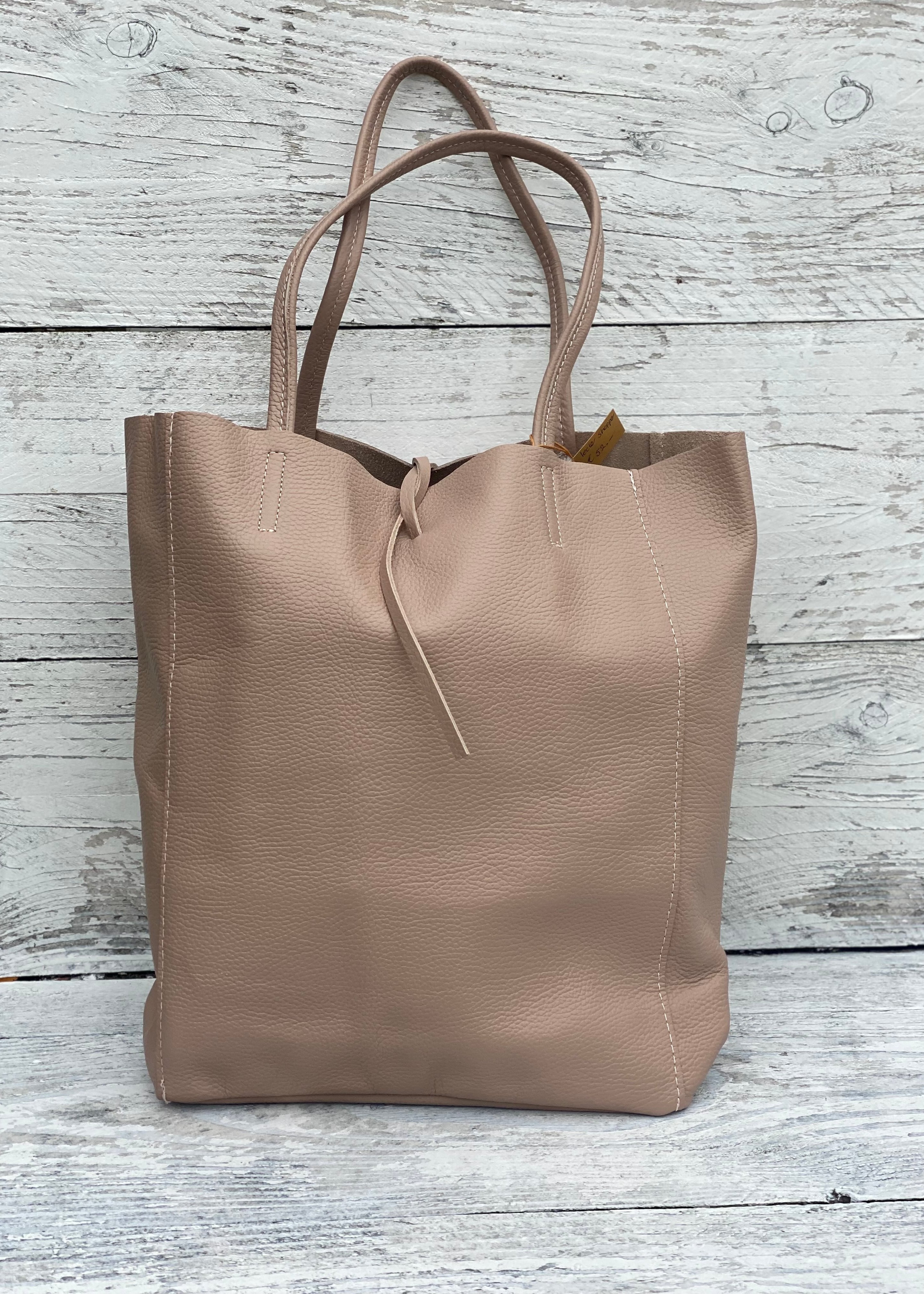 Lederen shopper beige