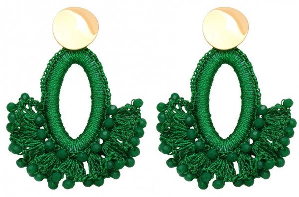 groene statement oorbellen zijde draad