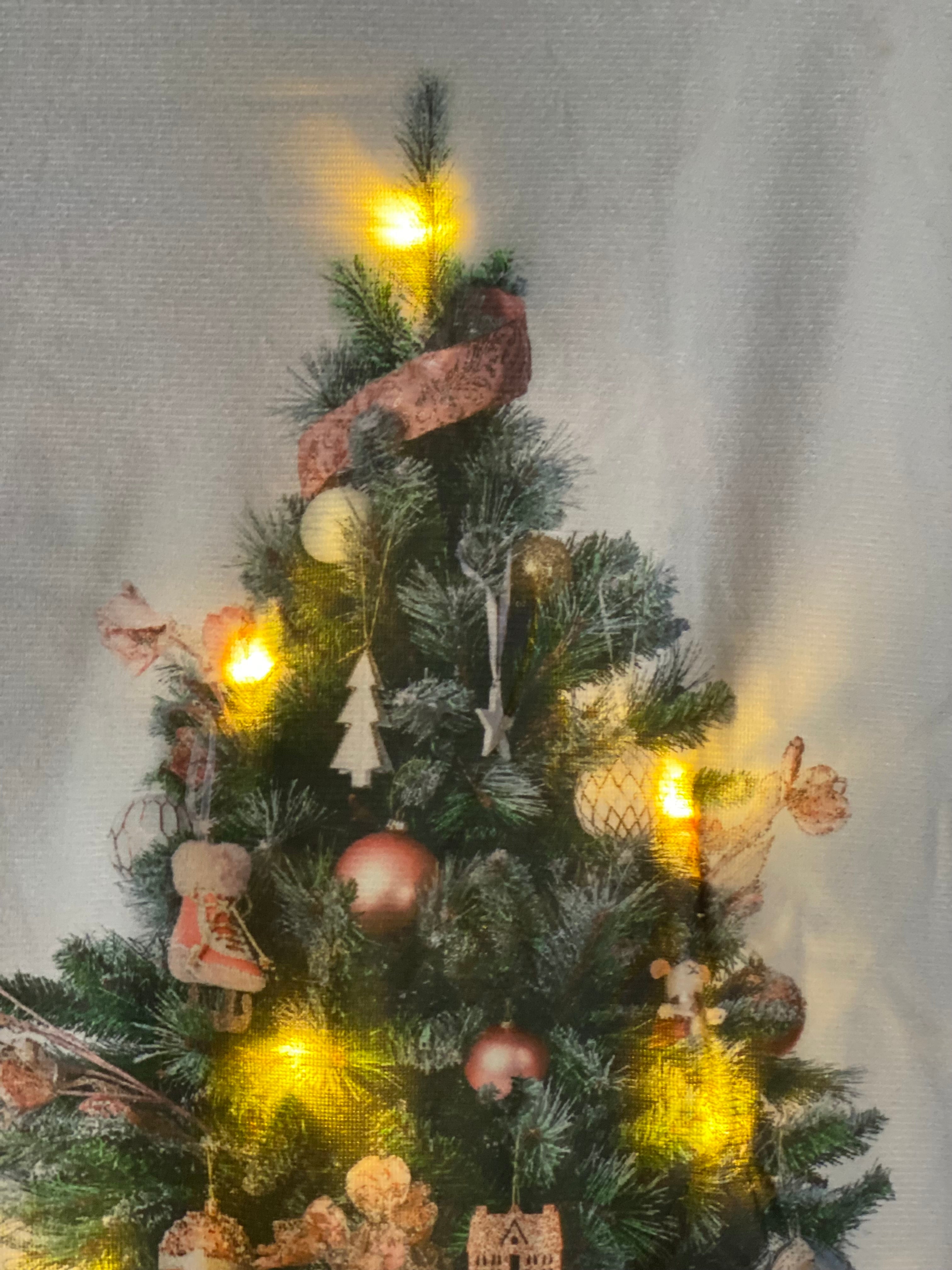 Kerstboom op doek ( fluweel) met lampjes