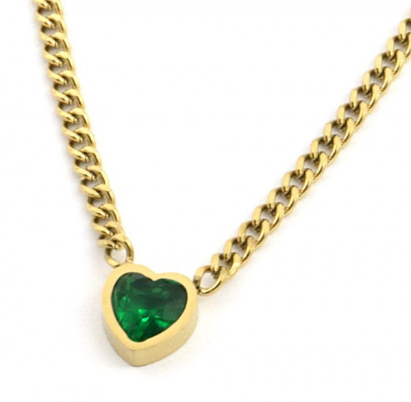 goudkleurige necklace met groen hartje