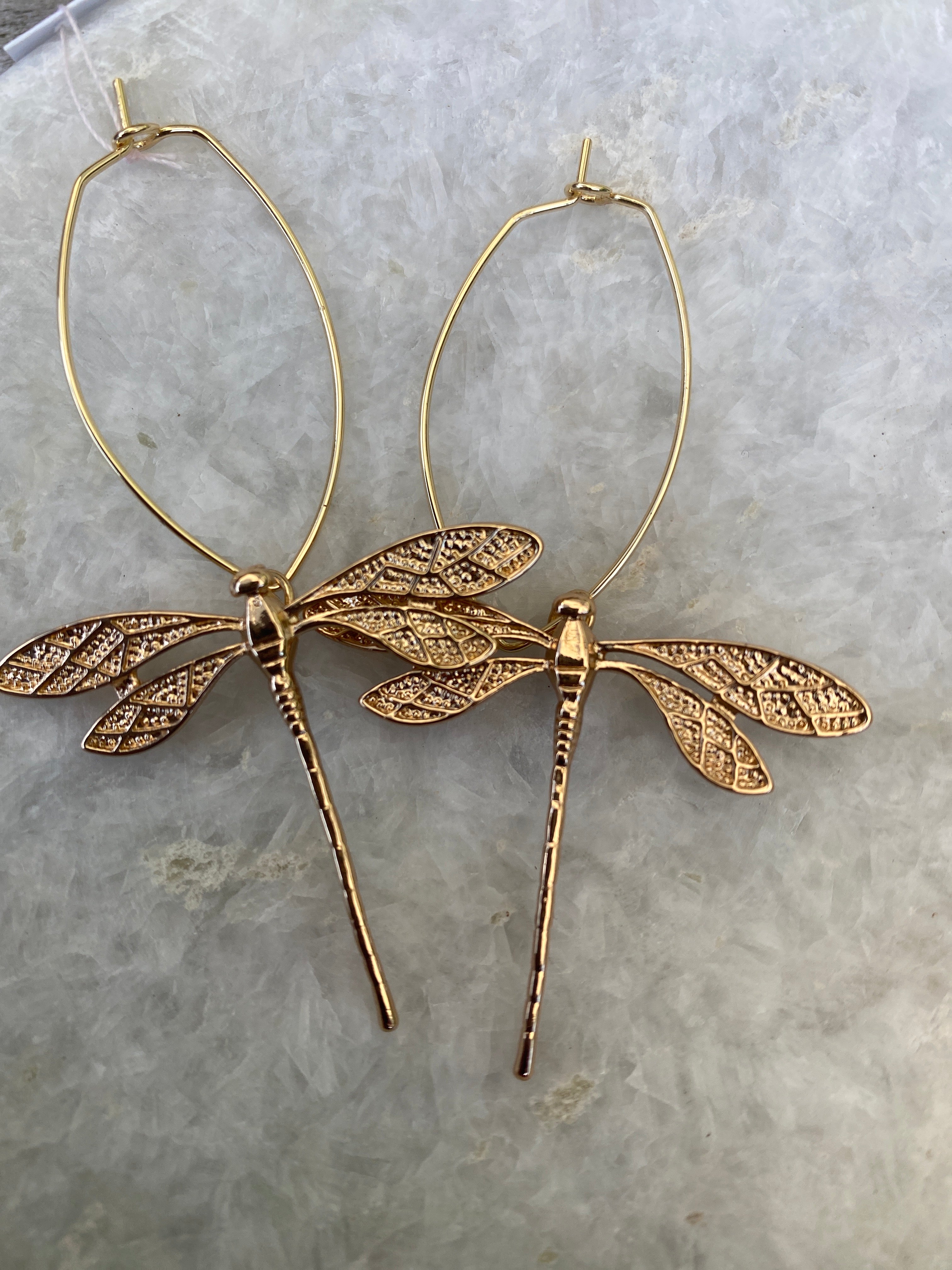 Ovale creolen met libellen 24 K goldplated
