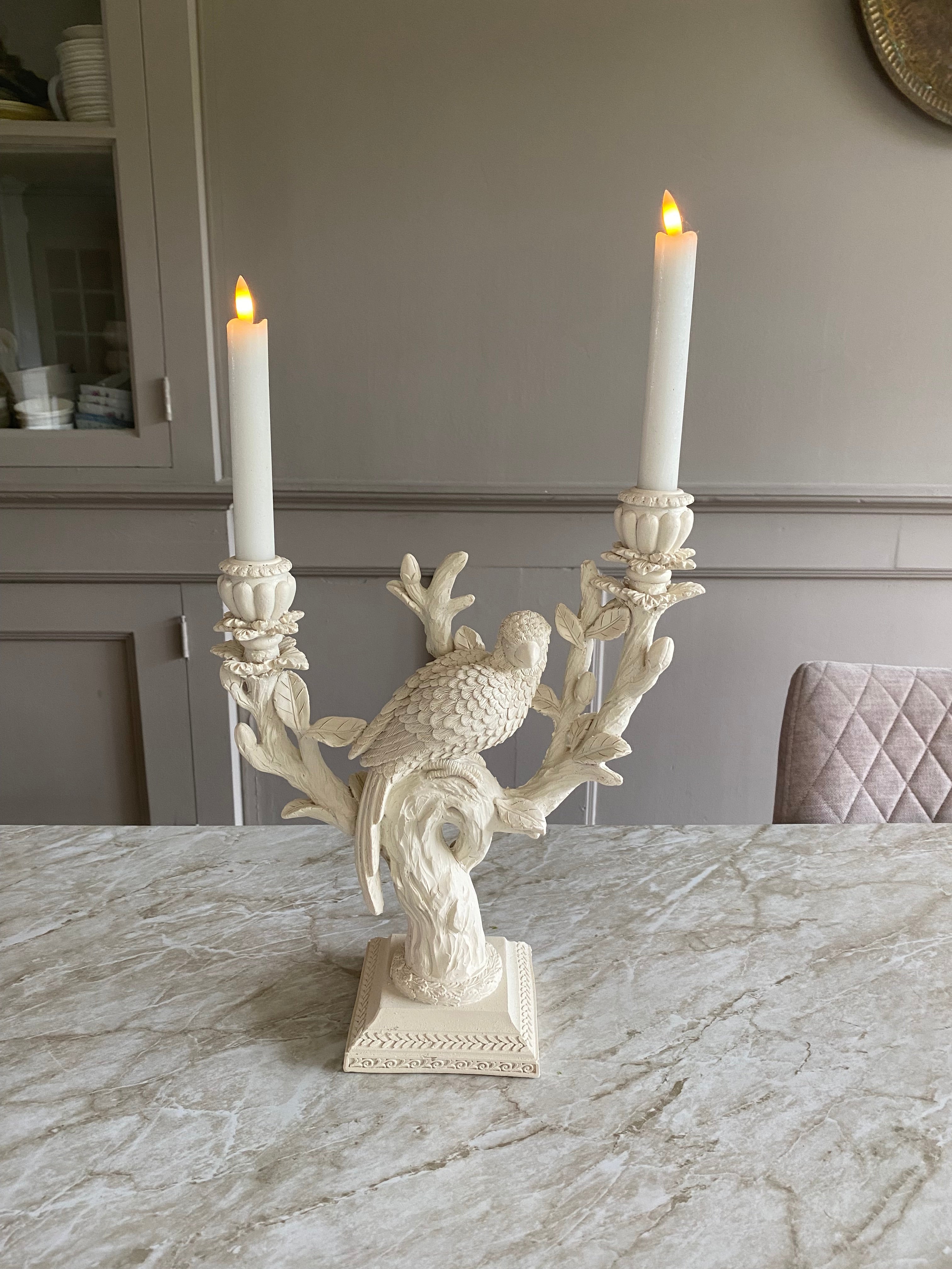 Vogel kandelaar creme kleur