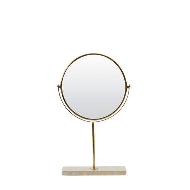 Mirror on base travertine sand/gold