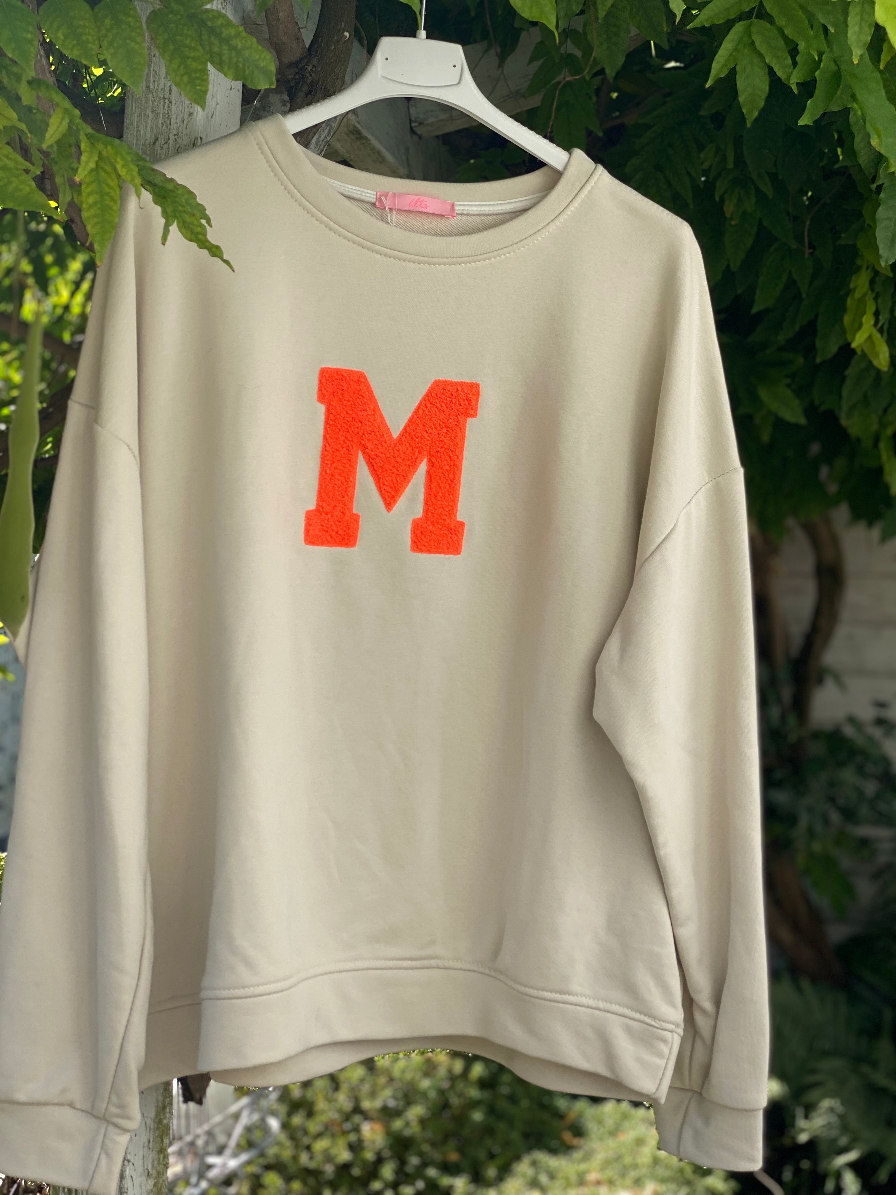 Beige sweater met oranje M