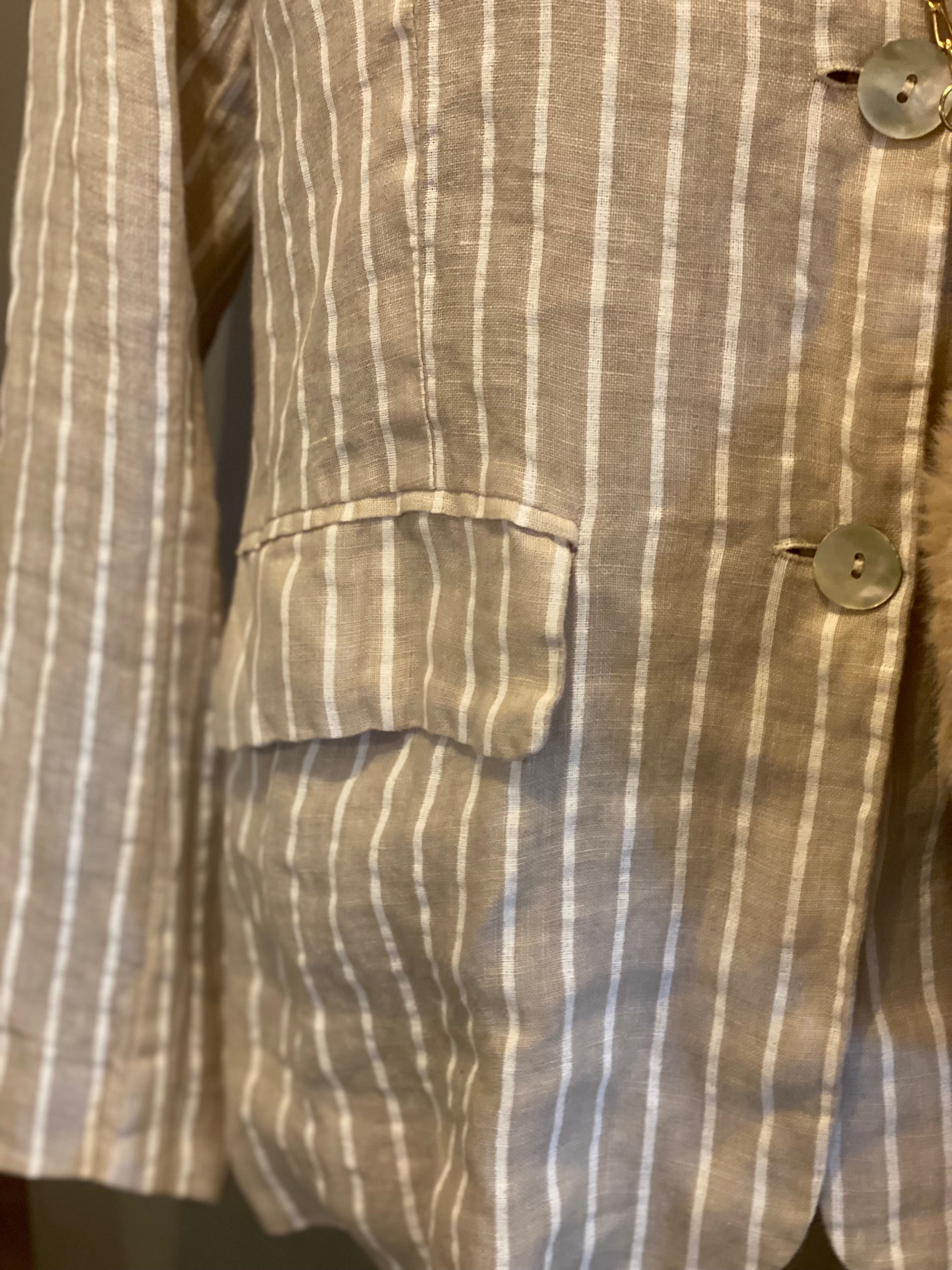 Linnen colbert beige/witte streep