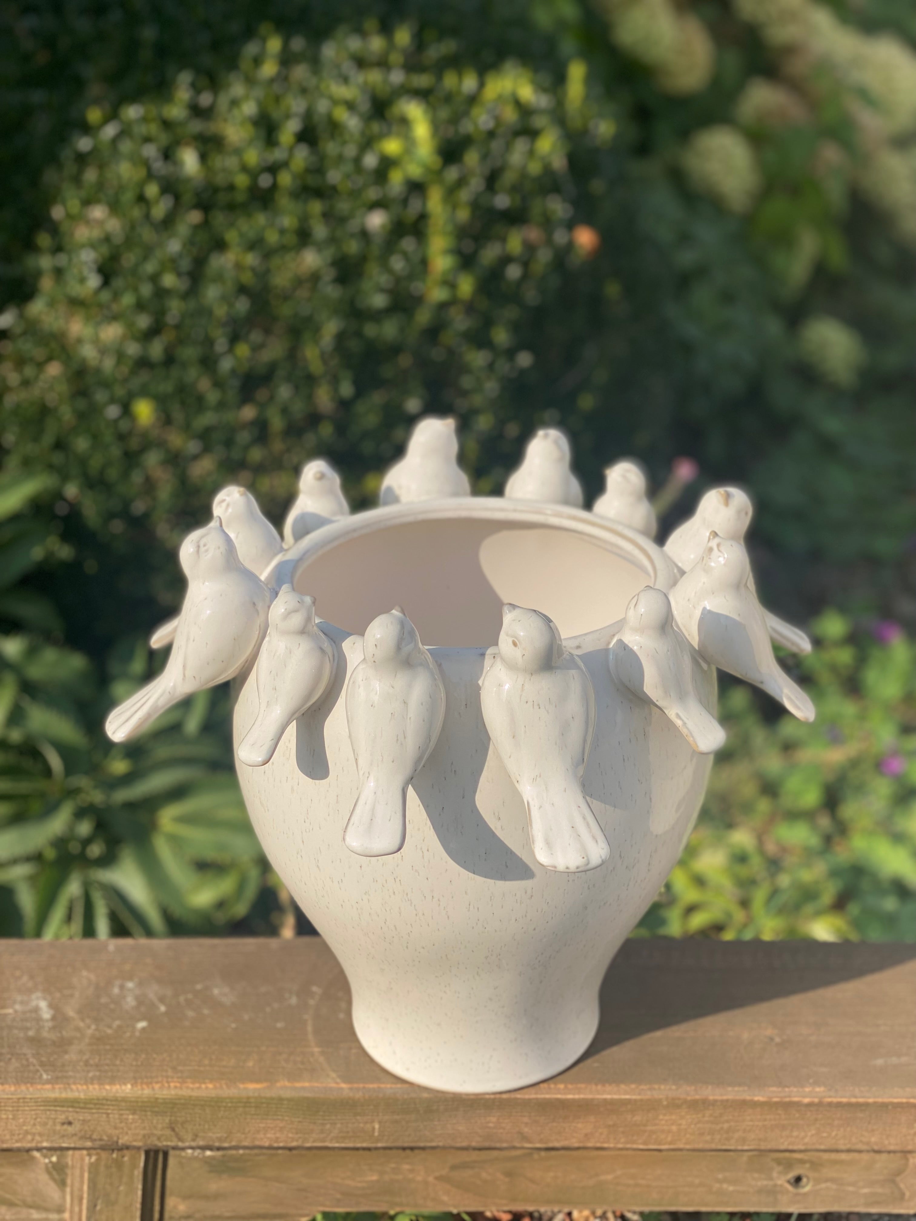 Xl pot ivoorwit met vogeltjes