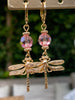 Oorbellen met libelle 24 K goldplated en swarovski crystal roze