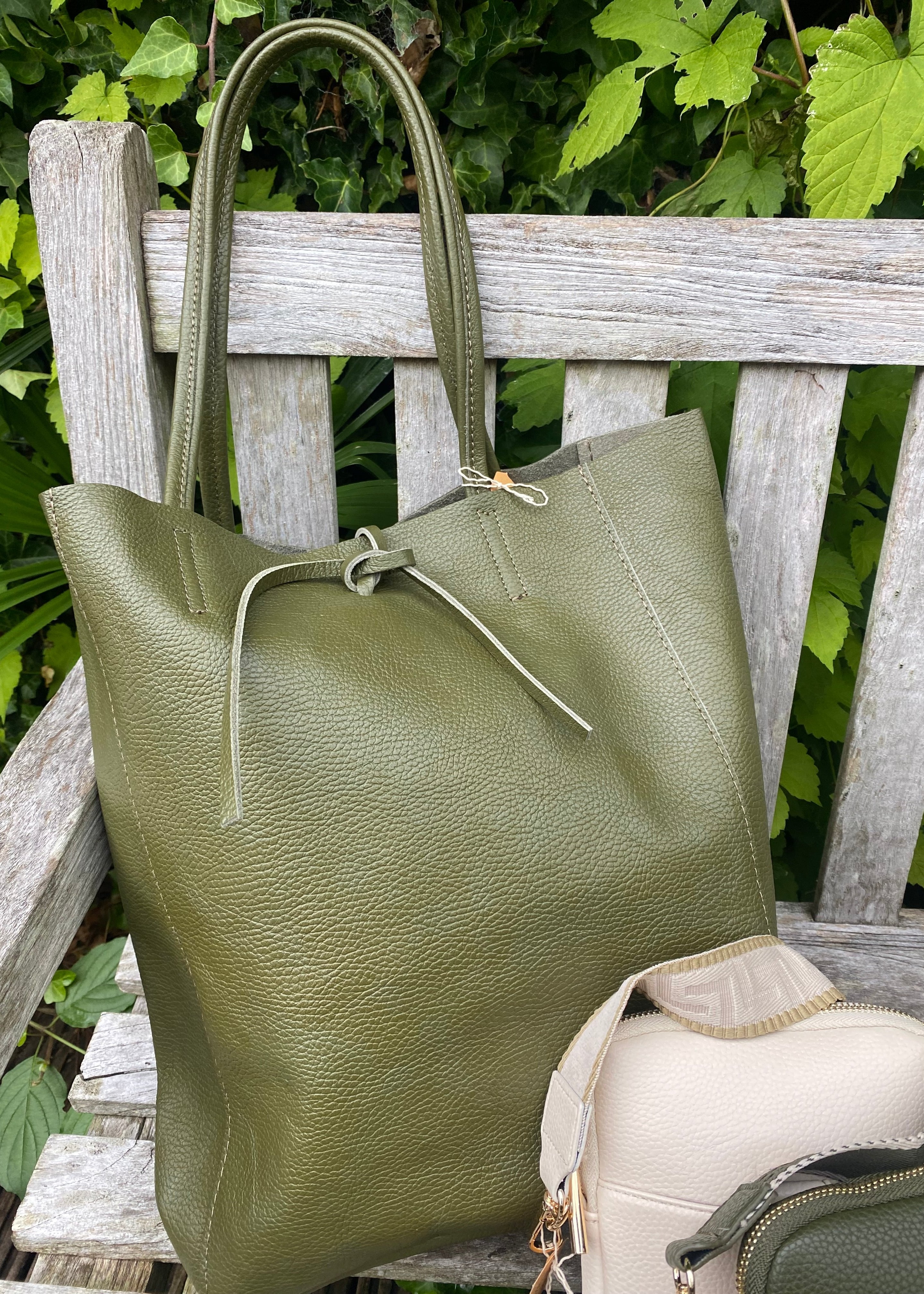 lederen Shopper olive green