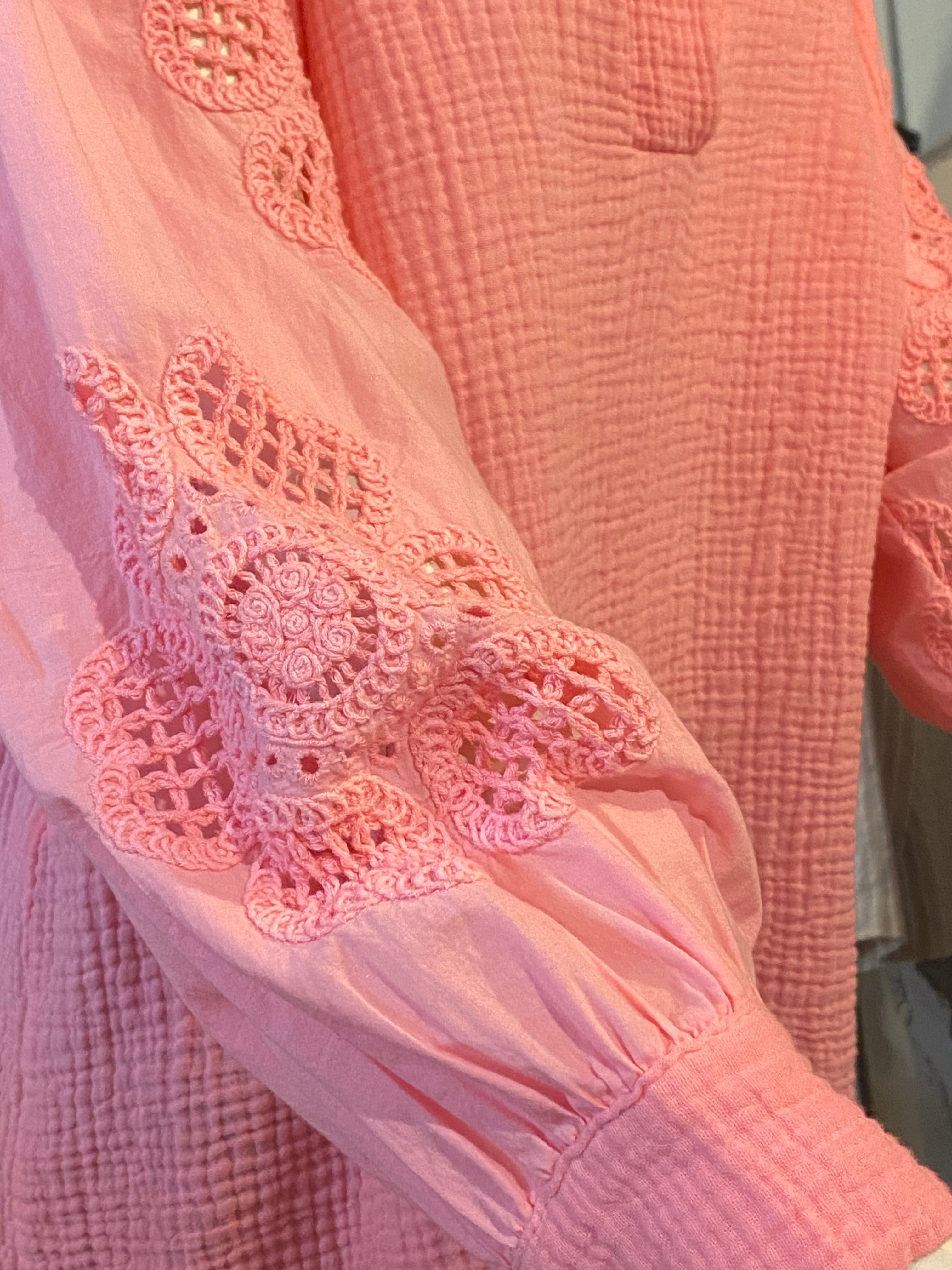 Roze blouse katoen met broderie