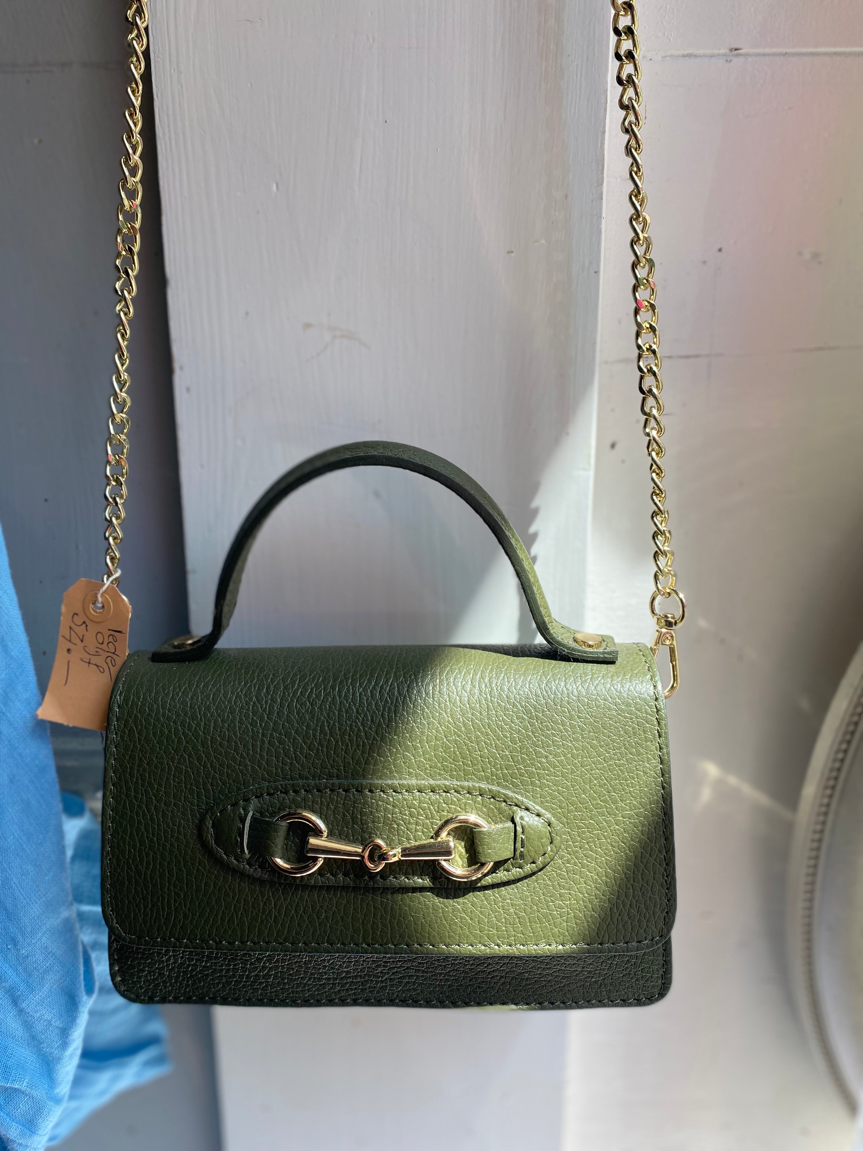 Olijfgroene lederen minibag