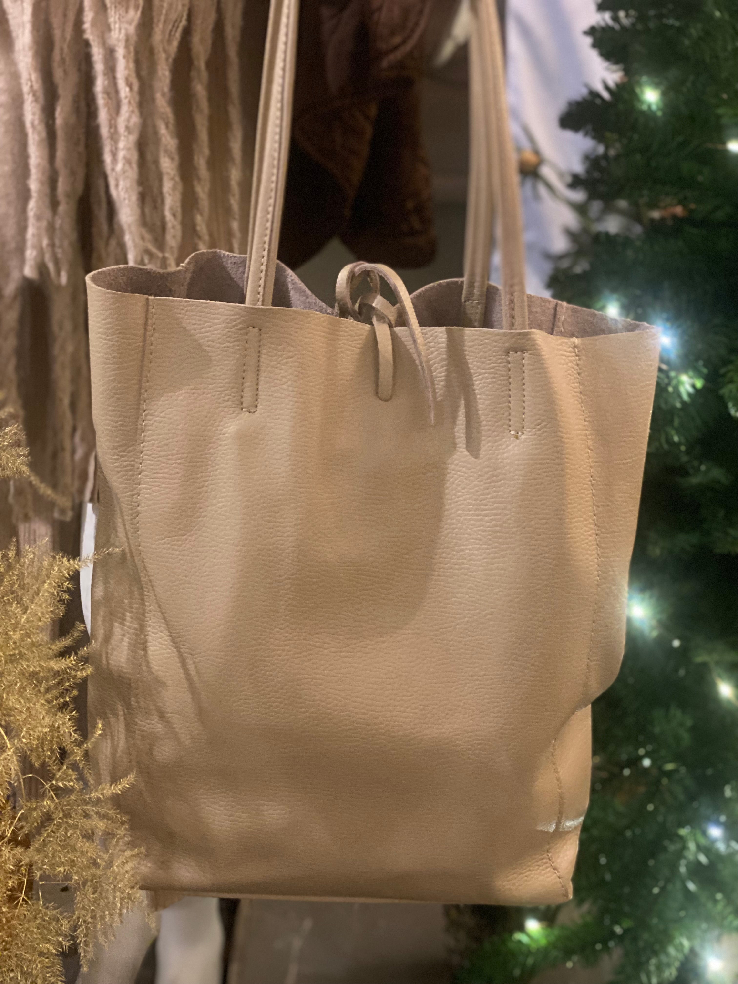 Lederen shopper beige