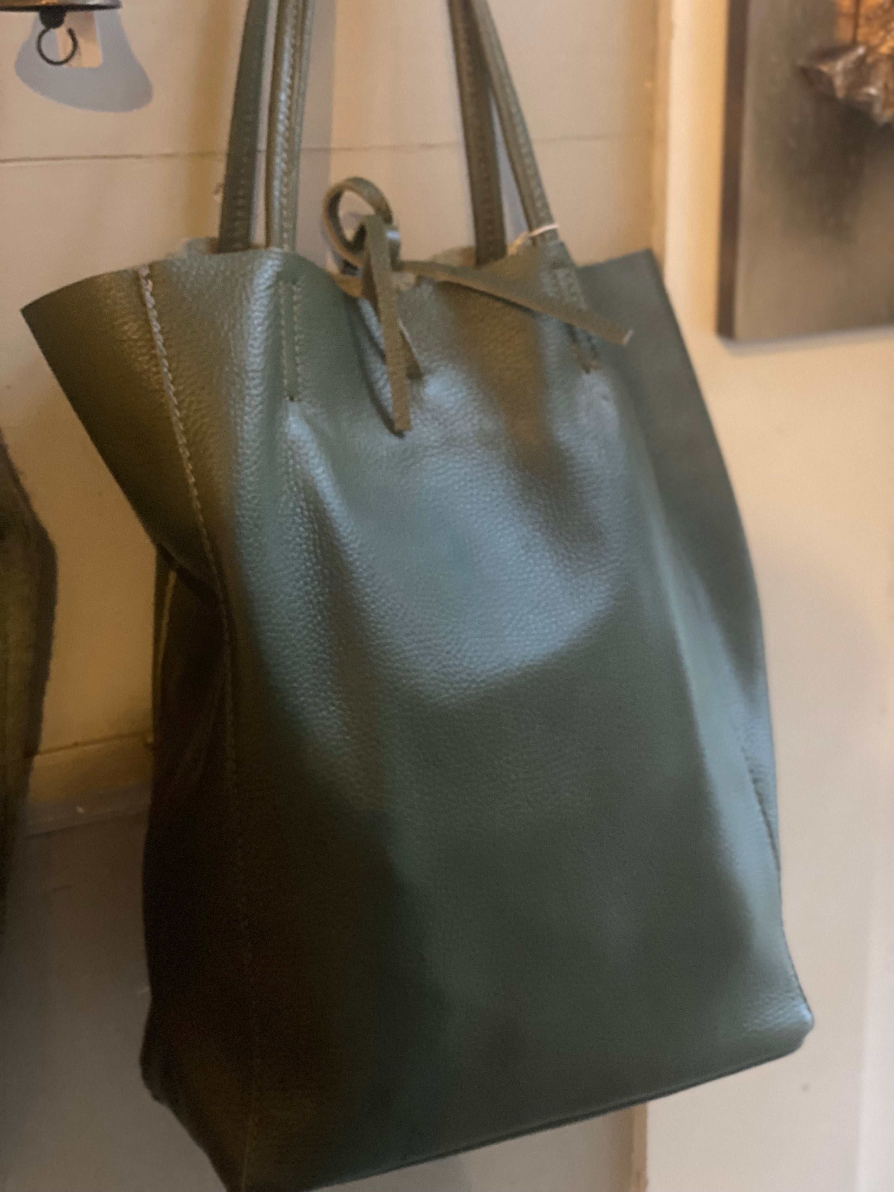 Olijfgroene shopper leder