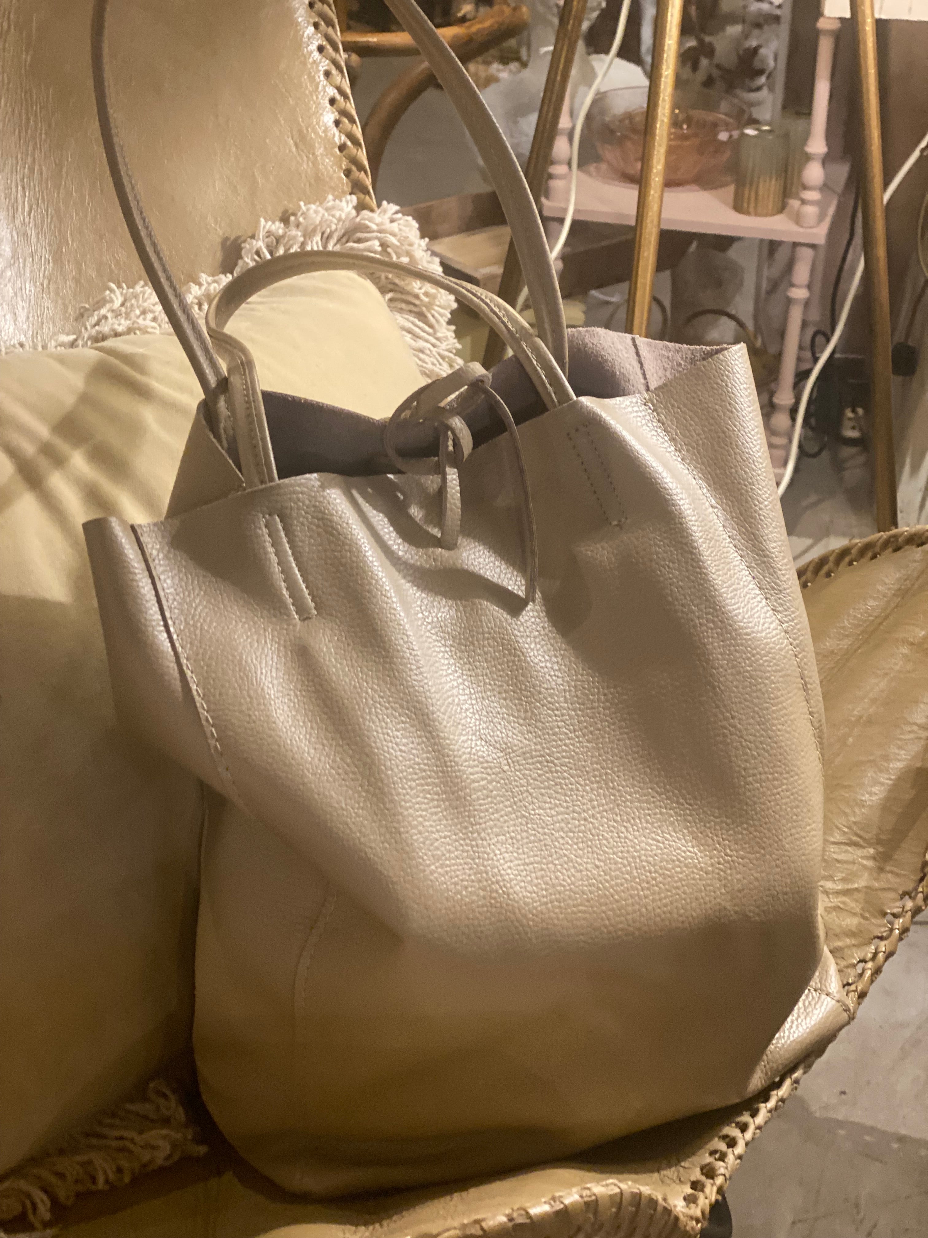 Lederen shopper beige