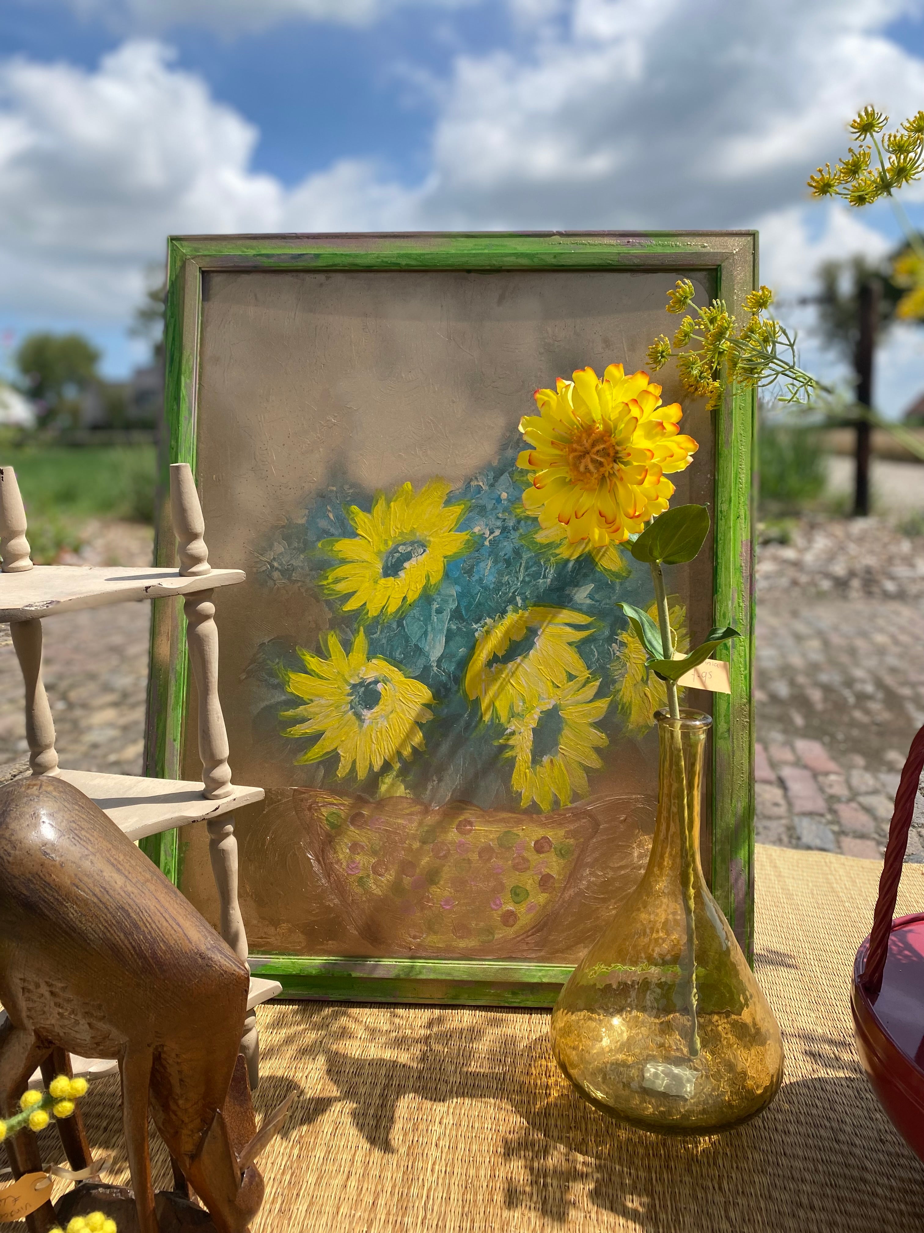 Grote vintage zonnebloem lijst