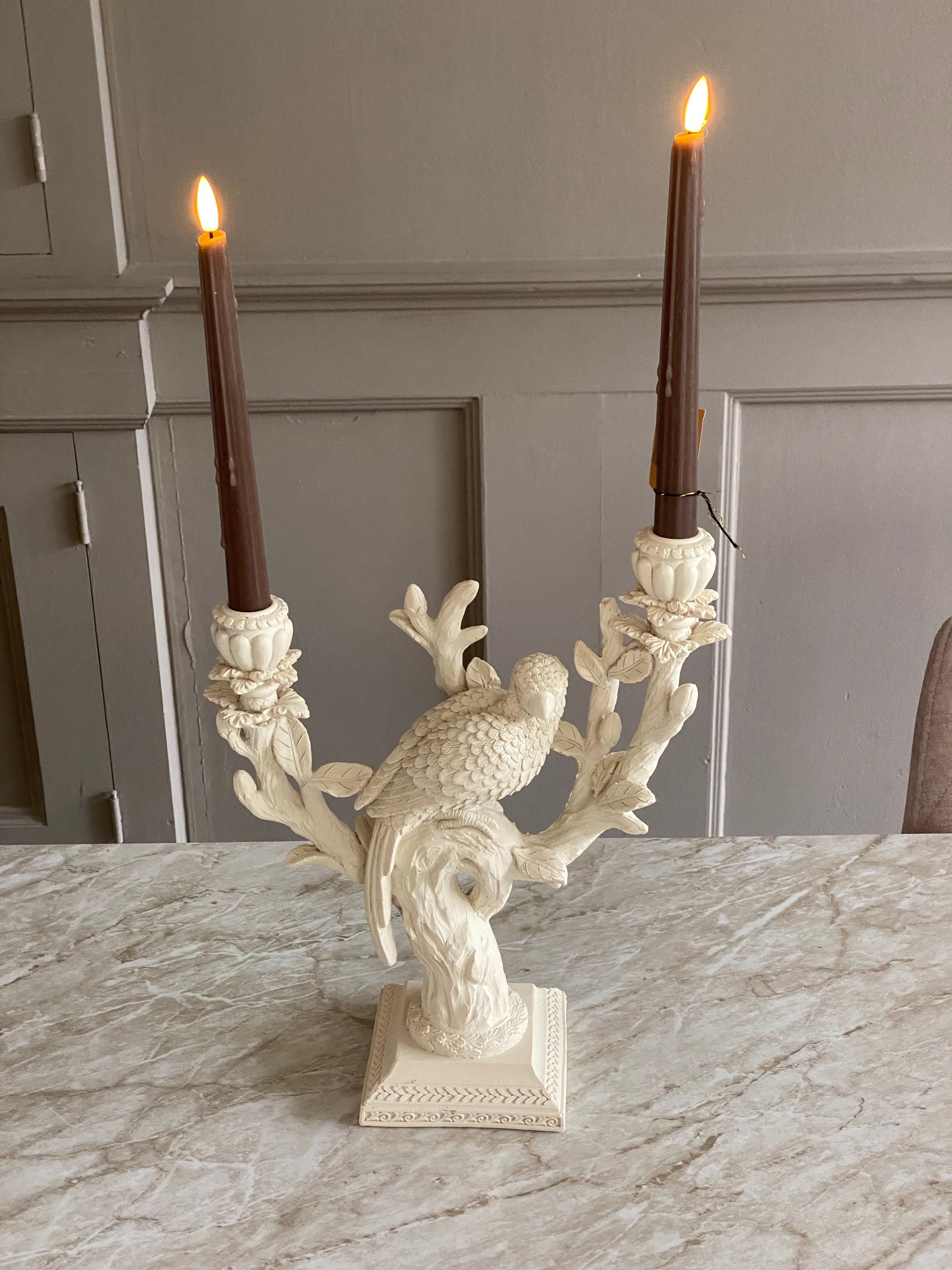 Vogel kandelaar creme kleur