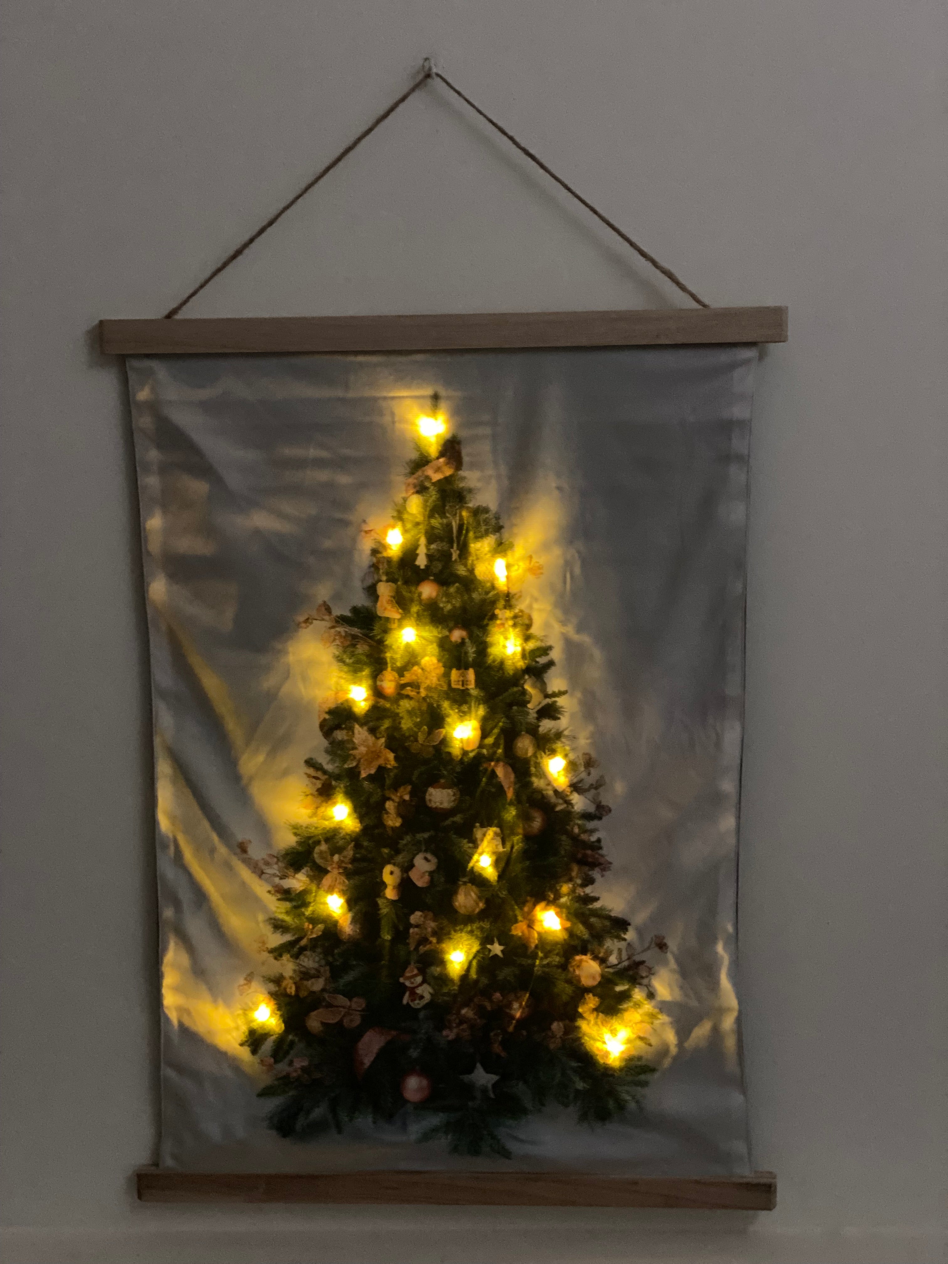 Kerstboom op doek ( fluweel) met lampjes