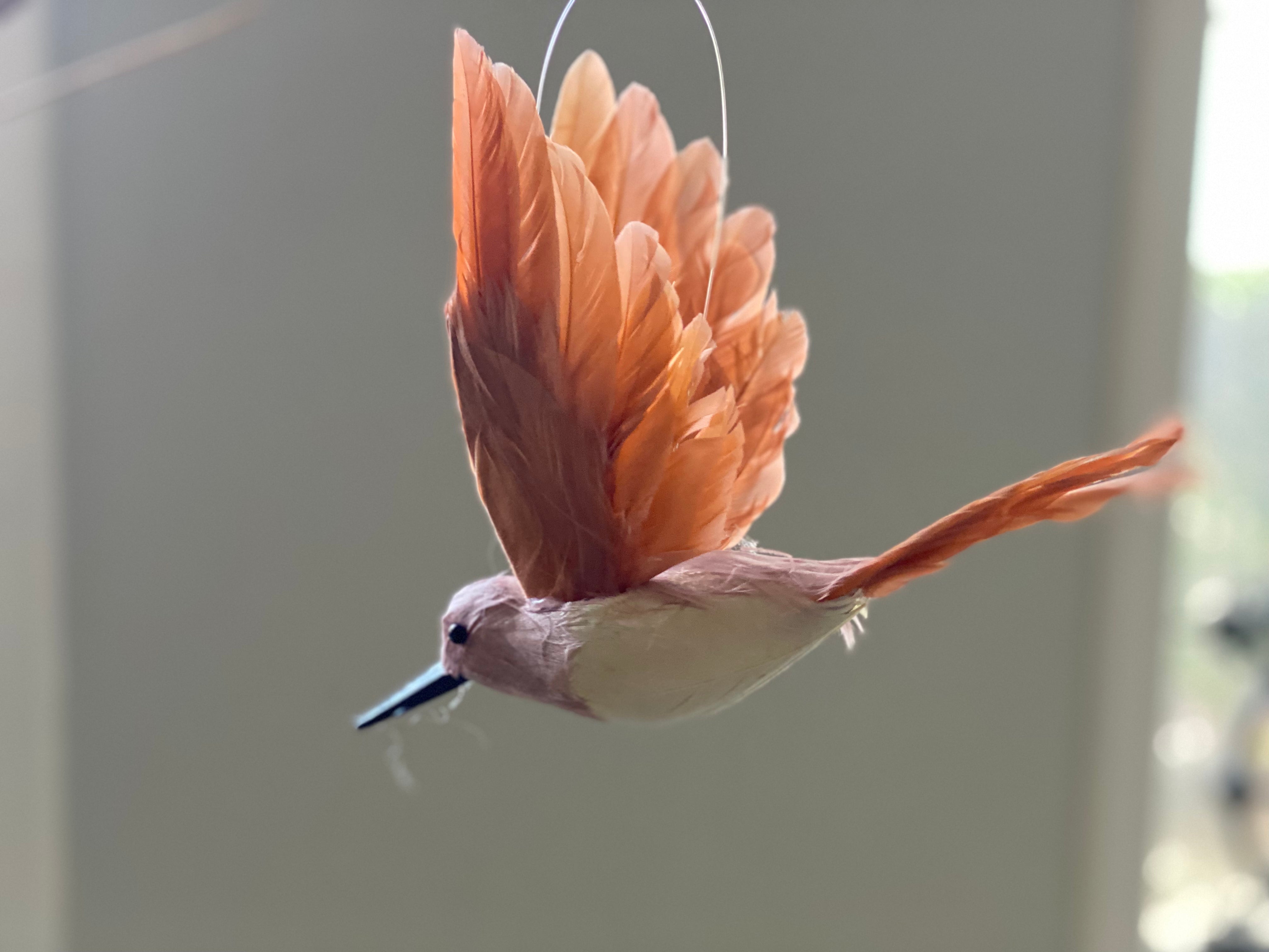 Hangende vogel in Brique/roze tinten