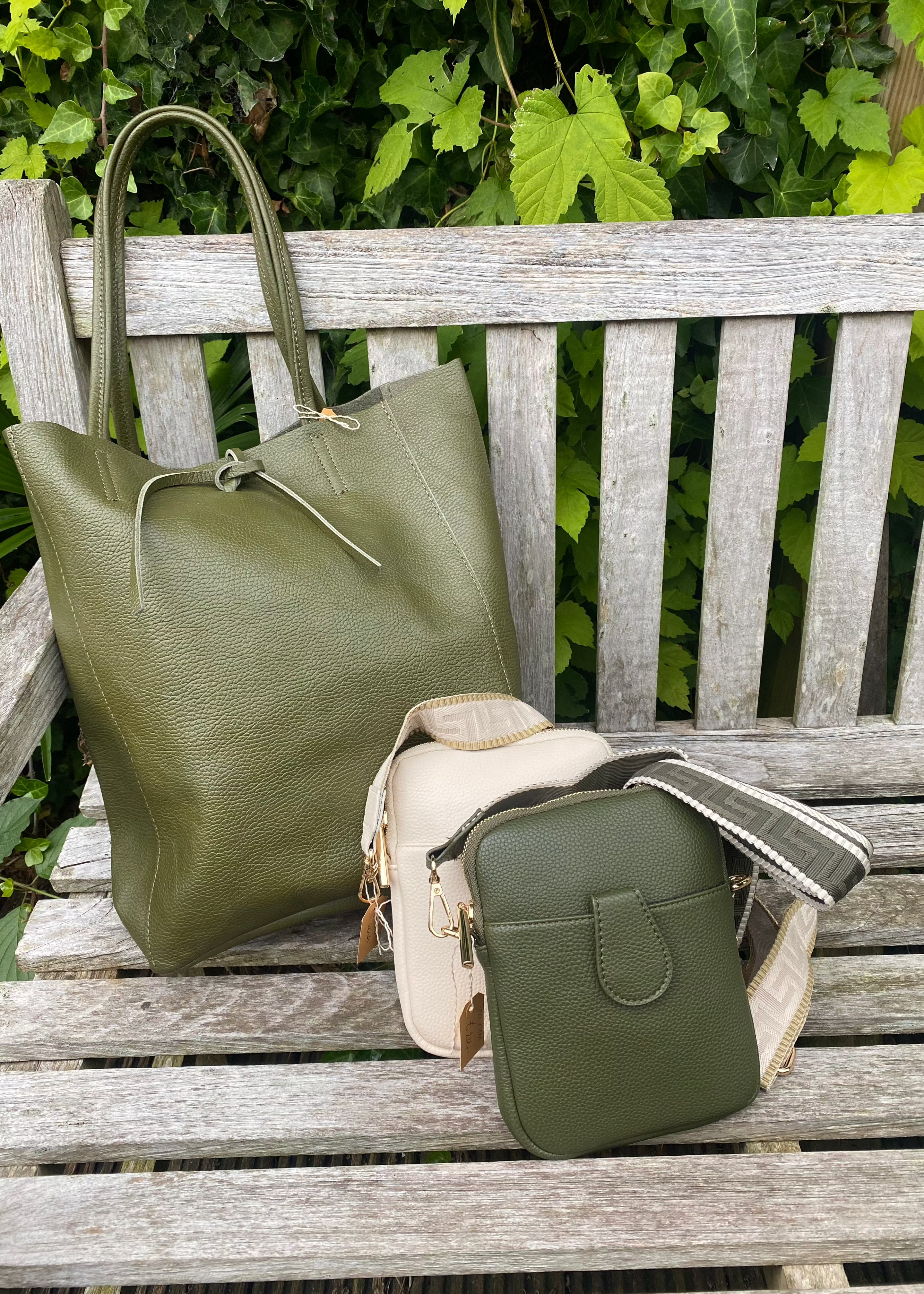 lederen Shopper olive green